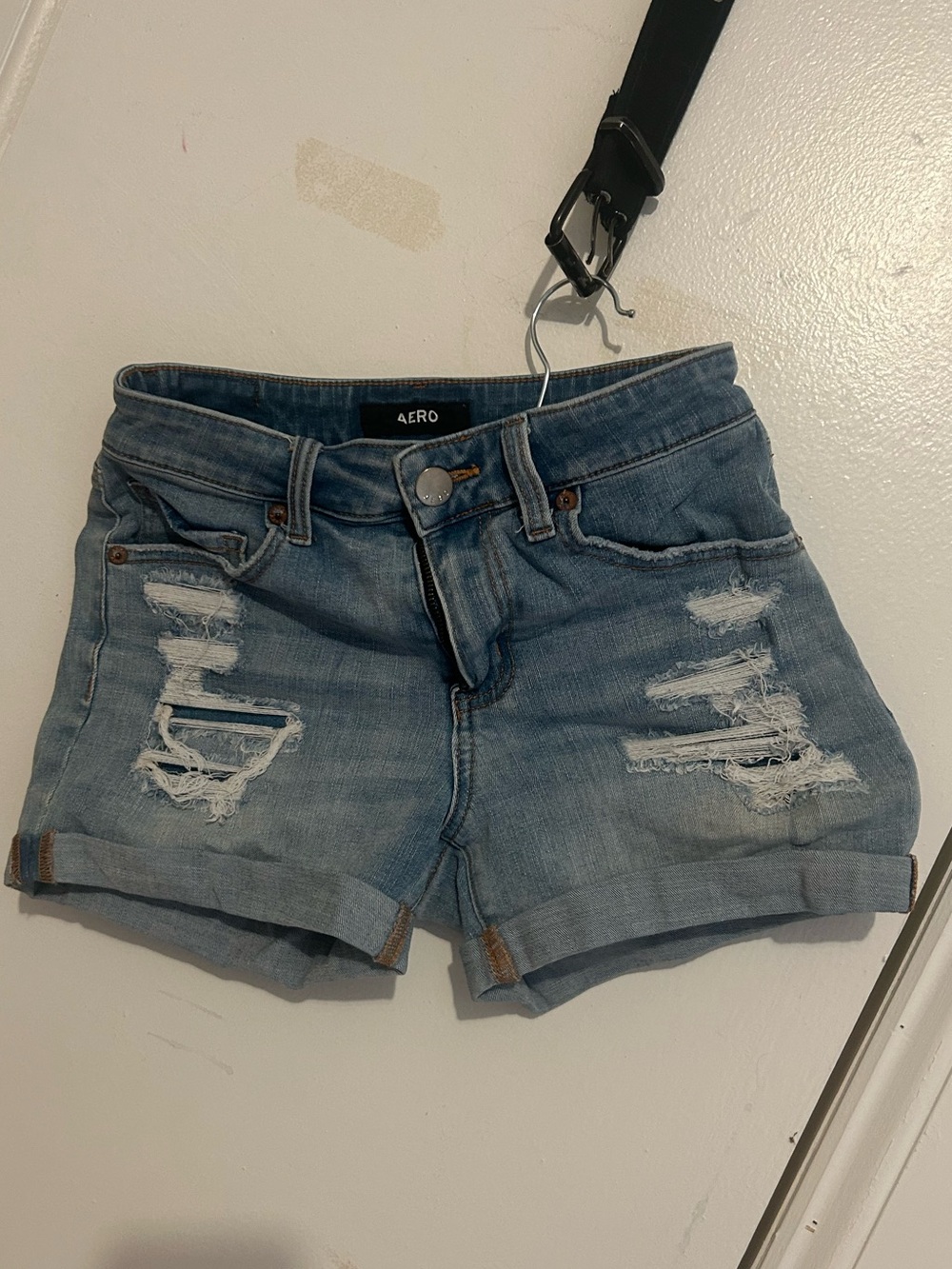 Light Blue Distressed Denim Shorts for Women